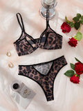 Ladies Leopard Print Mesh 2PCS Lingerie Set SKLG4119
