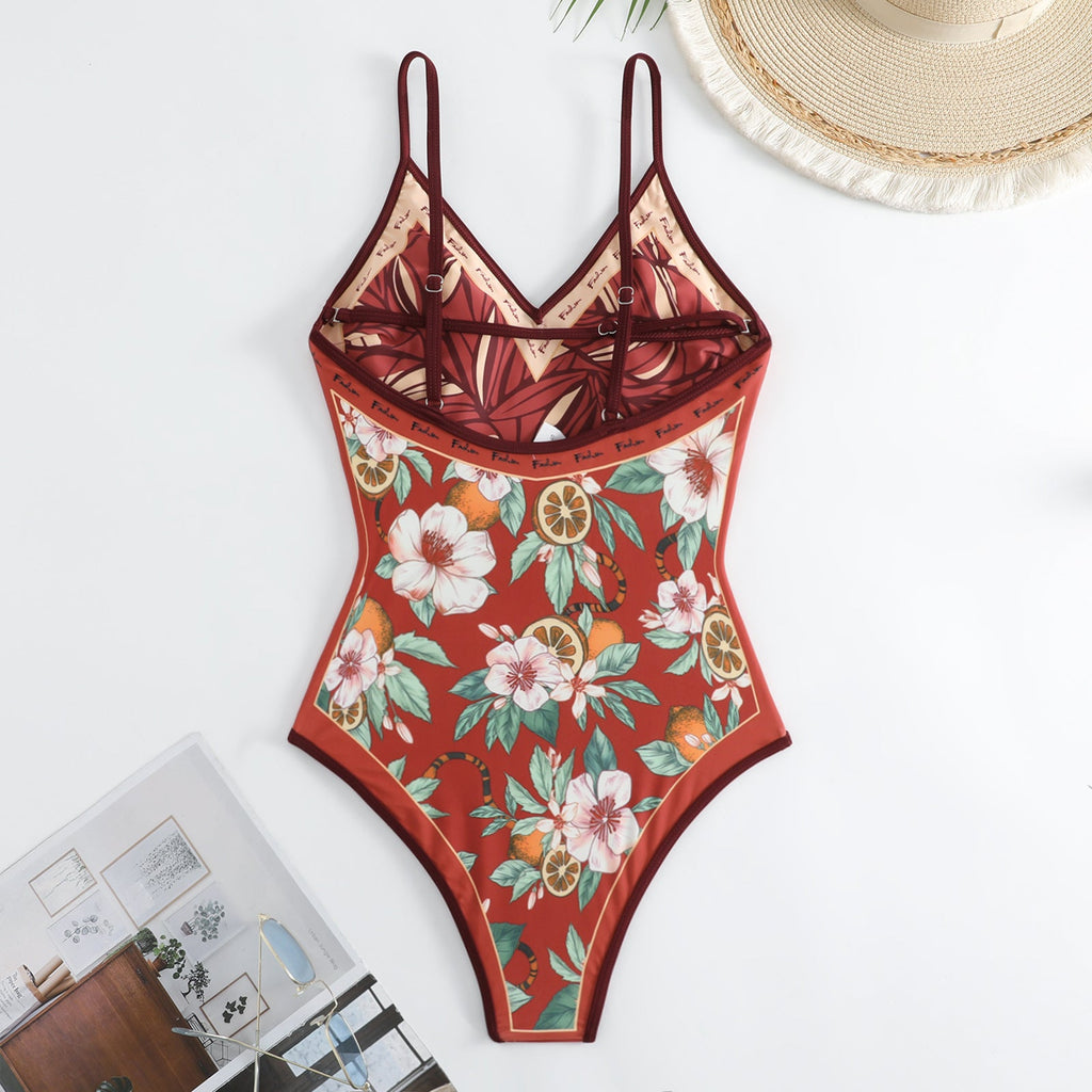 Floral AB Side Reversible One Piece Swimwear SKSW40089T