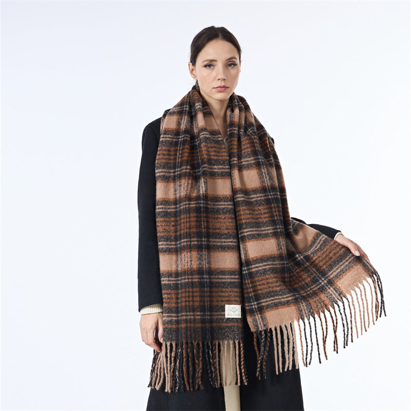 Ladies Vintage Plaid Pattern Mohair Scarf SKAS4204