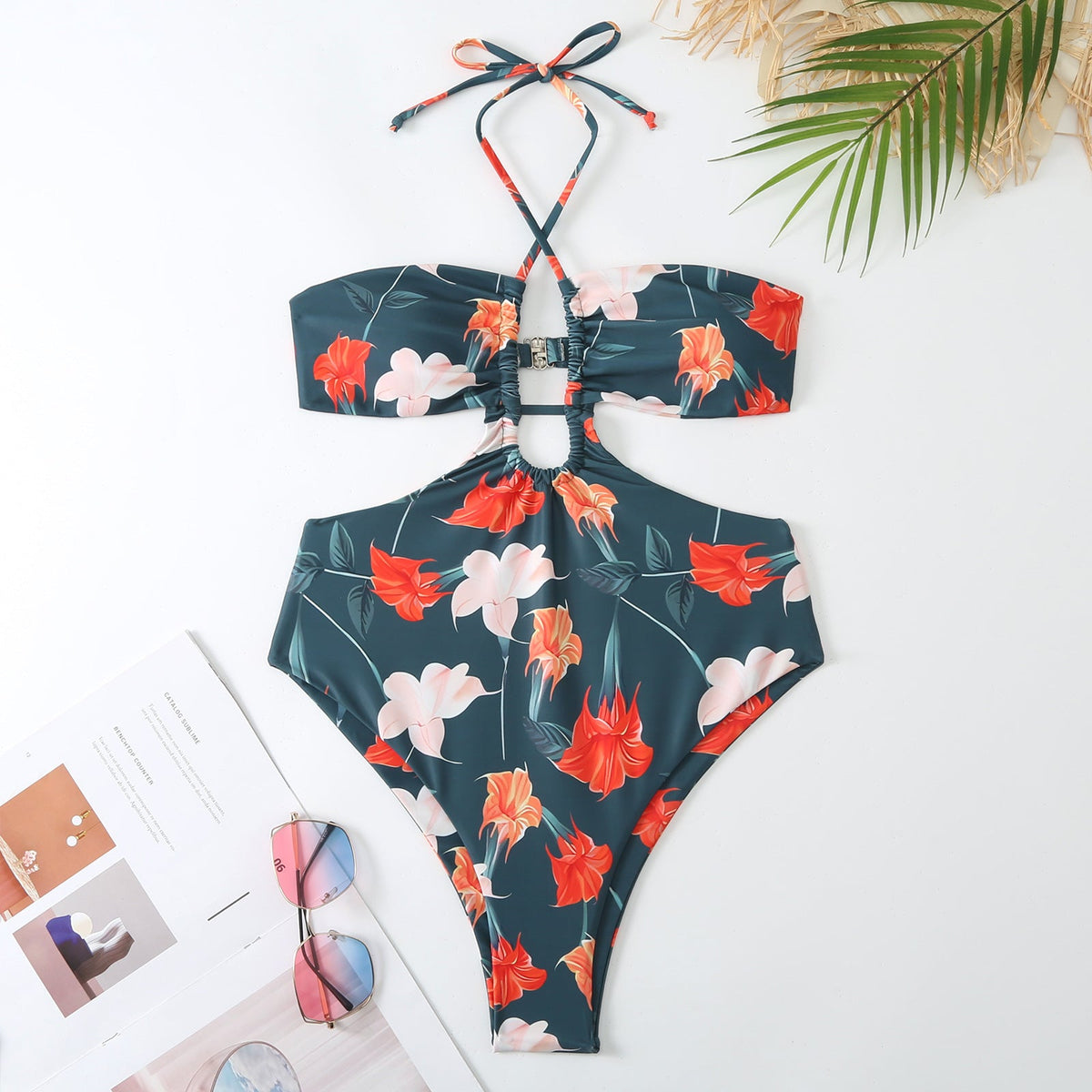 String Halter One Piece Swimwear with Cover SKSW40150