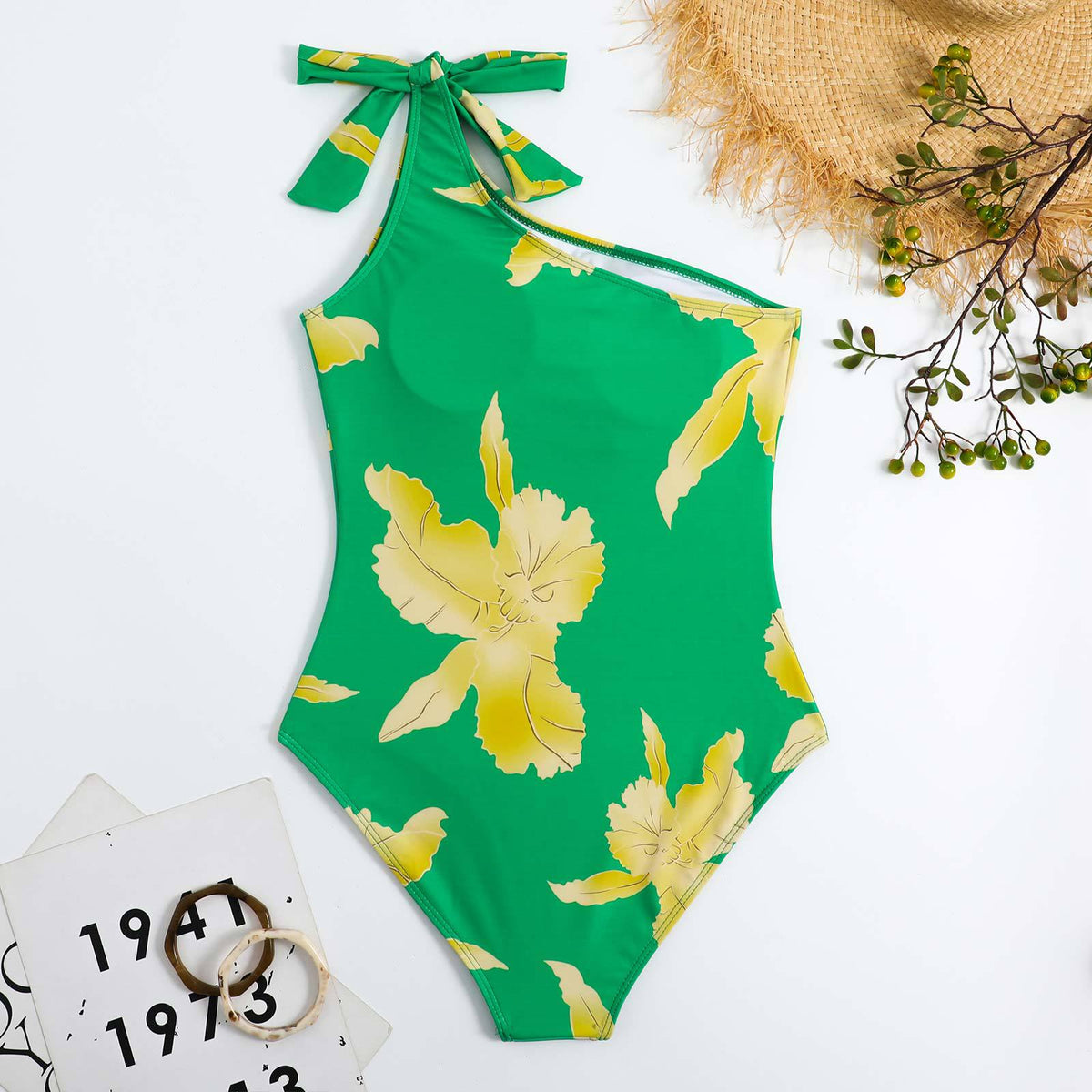 Floral Print One Shoulder One Piece with Cover SKSW40131