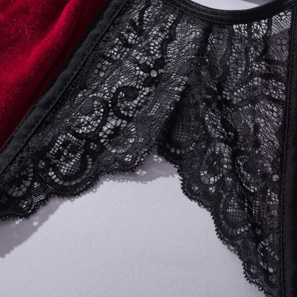 Ladies Floral Lace Velvert 3PCS Lingerie Set SKLG4088
