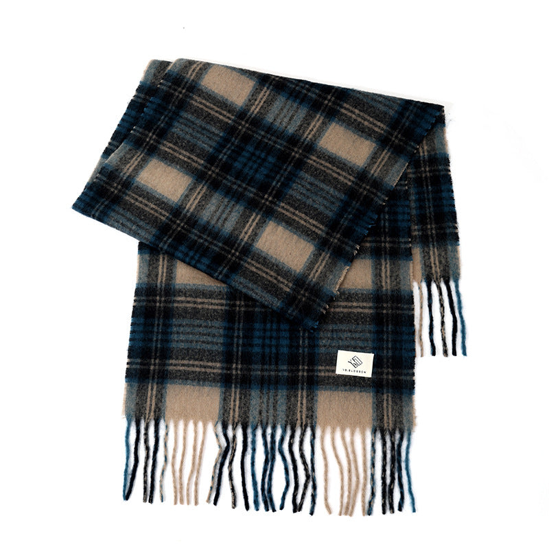 Ladies Vintage Plaid Pattern Mohair Scarf SKAS4204
