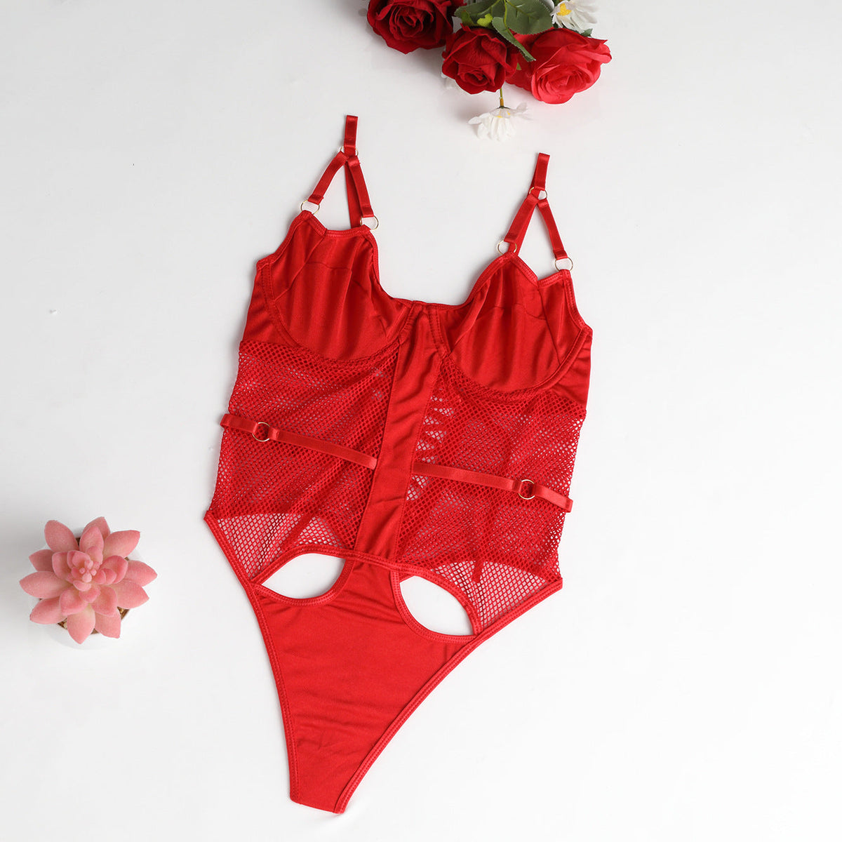 Ladies Solid Color See Through Lingerie Teddy SKLG4099