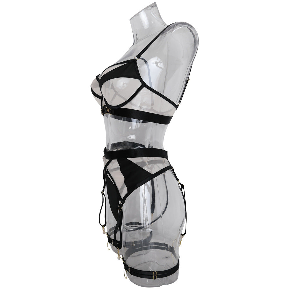 Ladies Color Block See Through 3PCS Lingerie Set SKLG4107