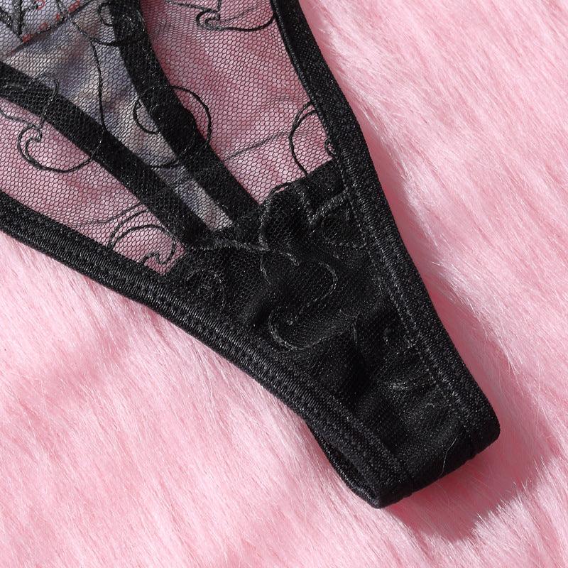 Ladies Leopard and Heart Lace Corset 3PCS Lingerie Set SKLG4025