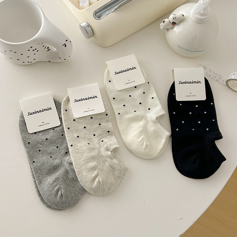 Ladies Polka Dot Knit Boat Socks SKAS50029