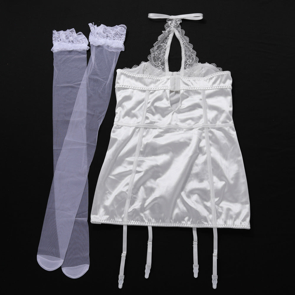 Ladies Satin Lace Sexy Lingerie Chemise Set SKLG4092