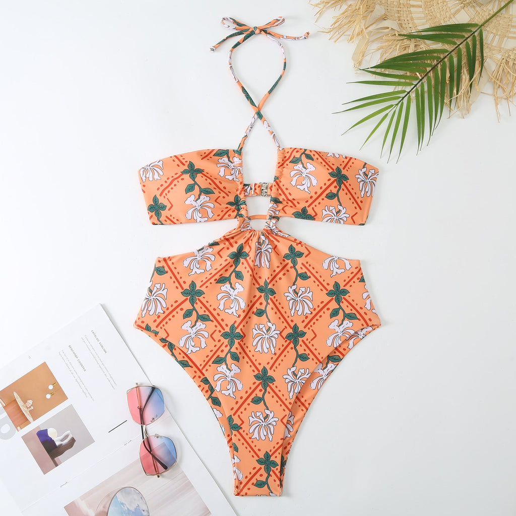 String Halter One Piece Swimwear with Cover SKSW40150