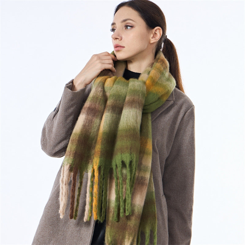 Laides Plaid Color Block Everyday Scarf SKAS4203