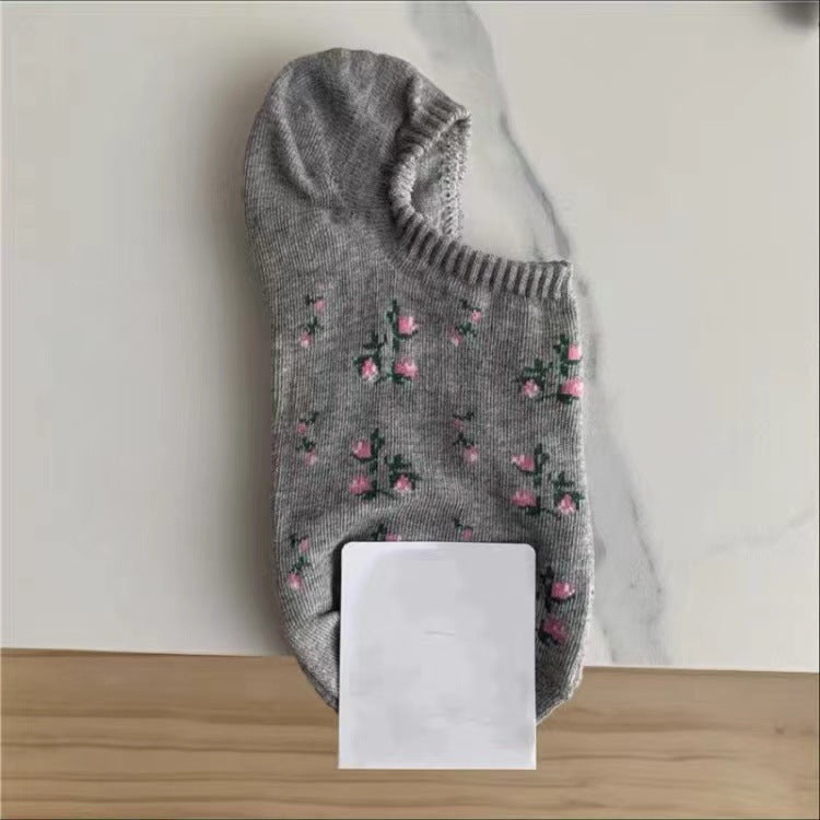 Ladies Small Floral Knit Boat Socks SKAS50022
