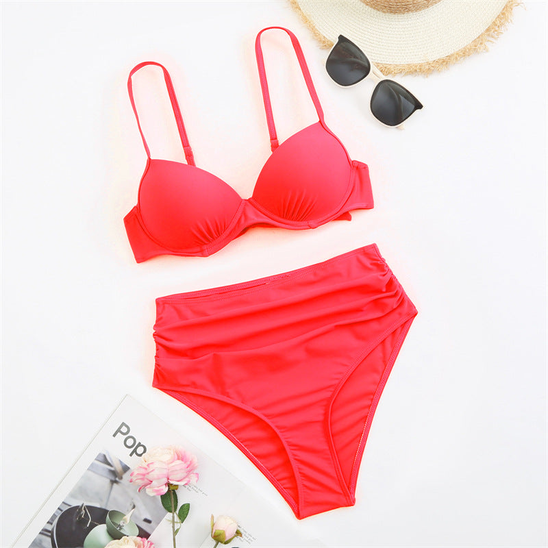 Ladies Solid Color 2PCS Bikini Set SKSW40092