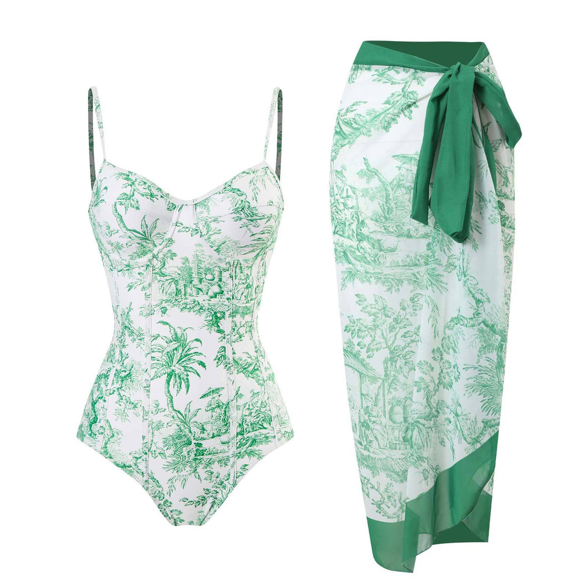 Two Shoulder One Piece Swimwear with Cover 8BK3WST282