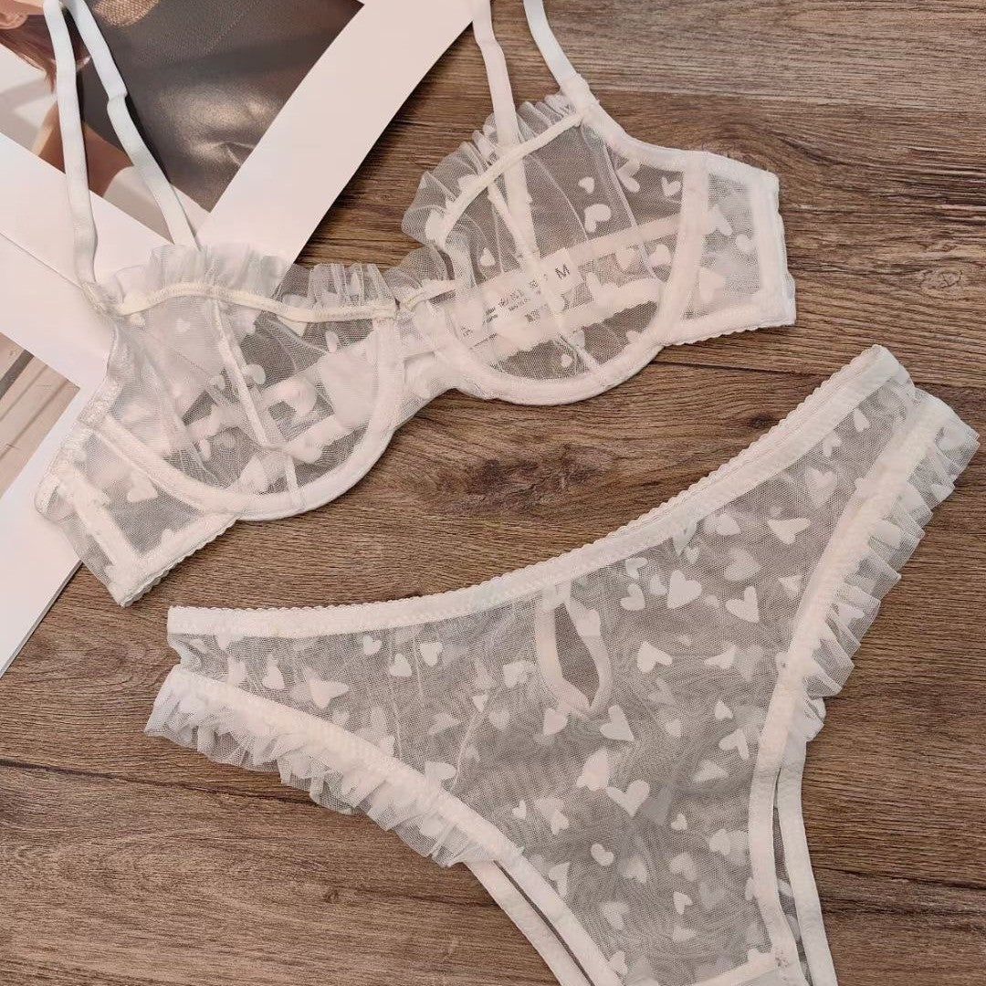 Ladies Heart Embroidery See Through 2PCS Lingerie Set SKLG4065