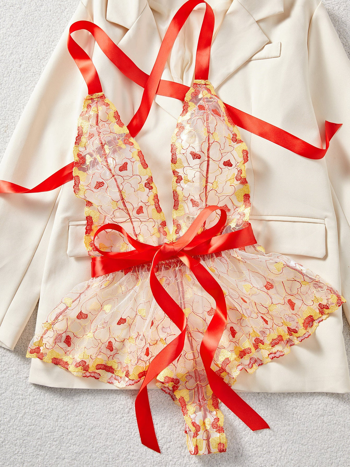 Ladies Heart Embroidery see Through Teddy SKLG4153