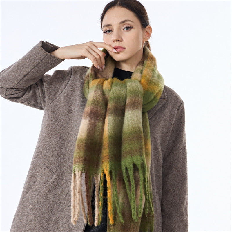 Laides Plaid Color Block Everyday Scarf SKAS4203