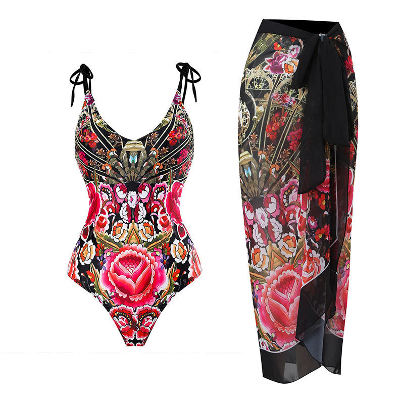 Two Shoulder One Piece Swimwear with Salong SKSW40114