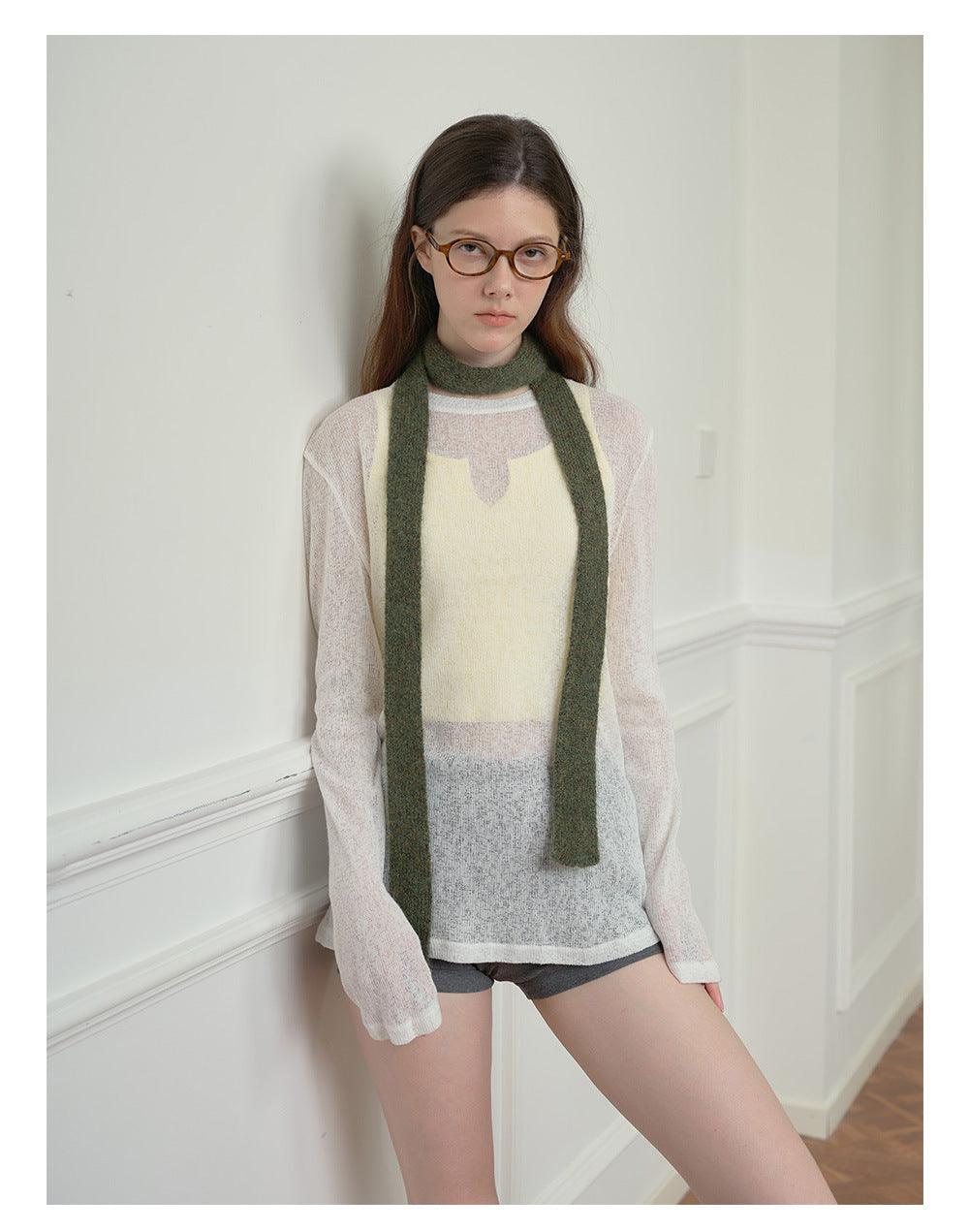 Ladies Solid Color Skinny Wool Scarves YW013