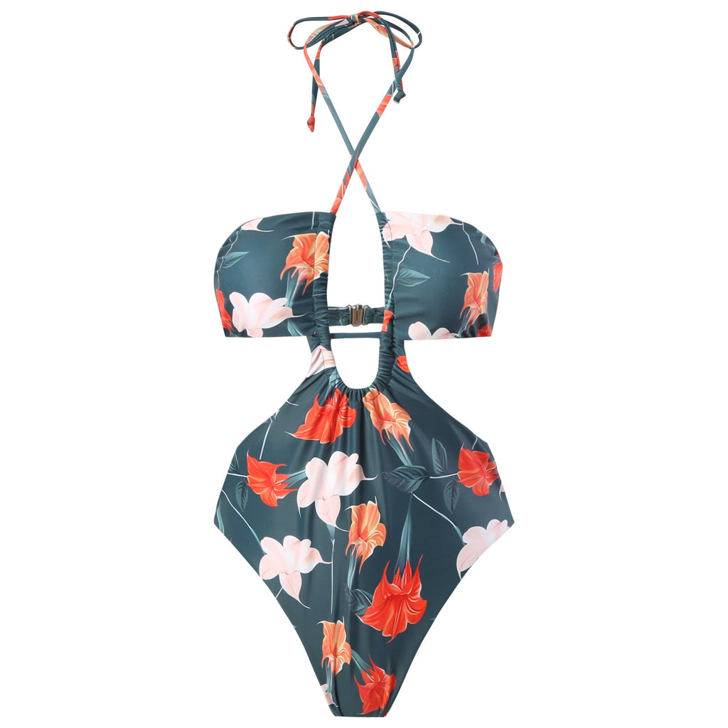 String Halter One Piece Swimwear with Cover SKSW40150