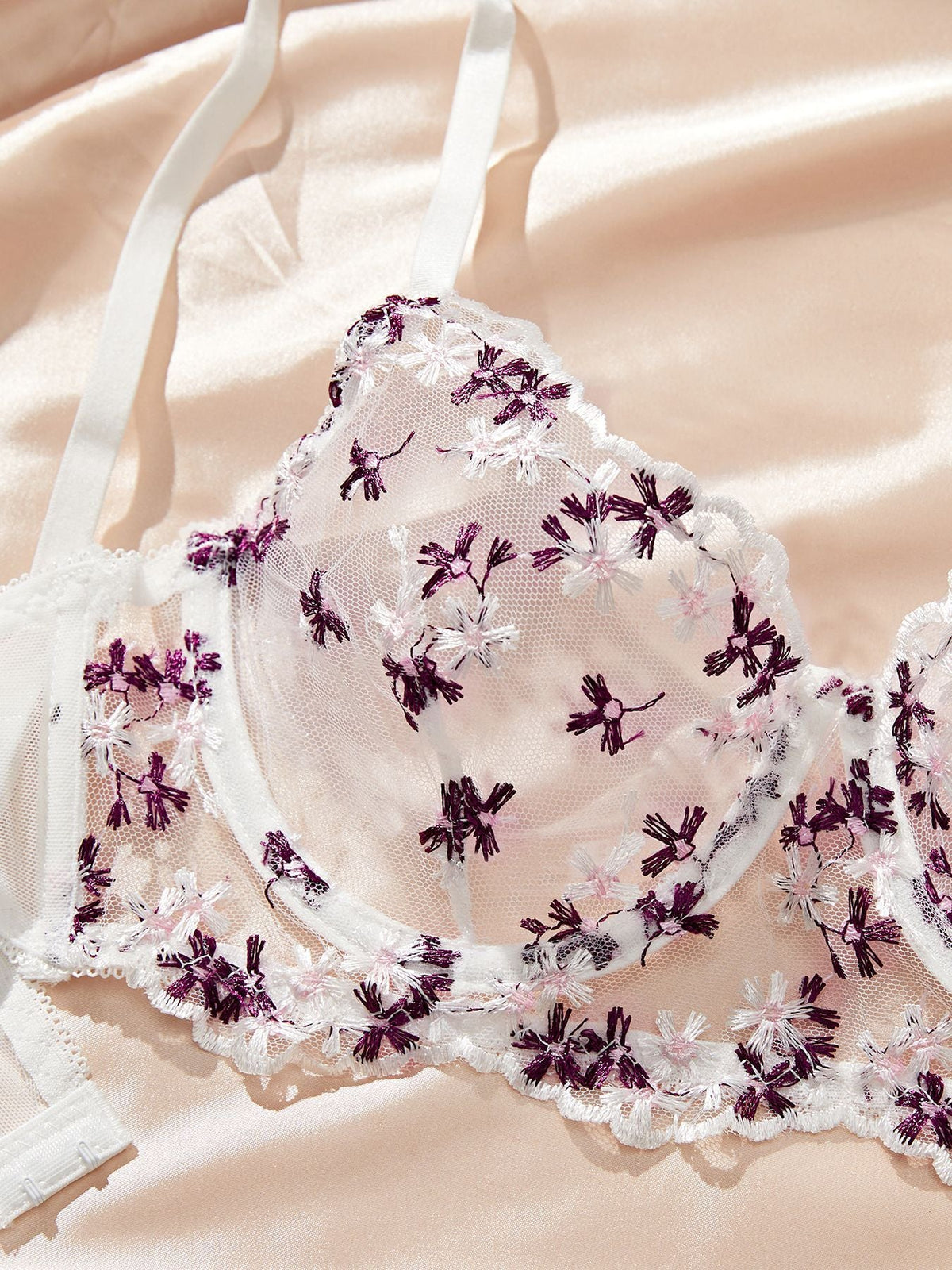 Ladies Floral Embroidery color Block Lingerie Set SKLG4034