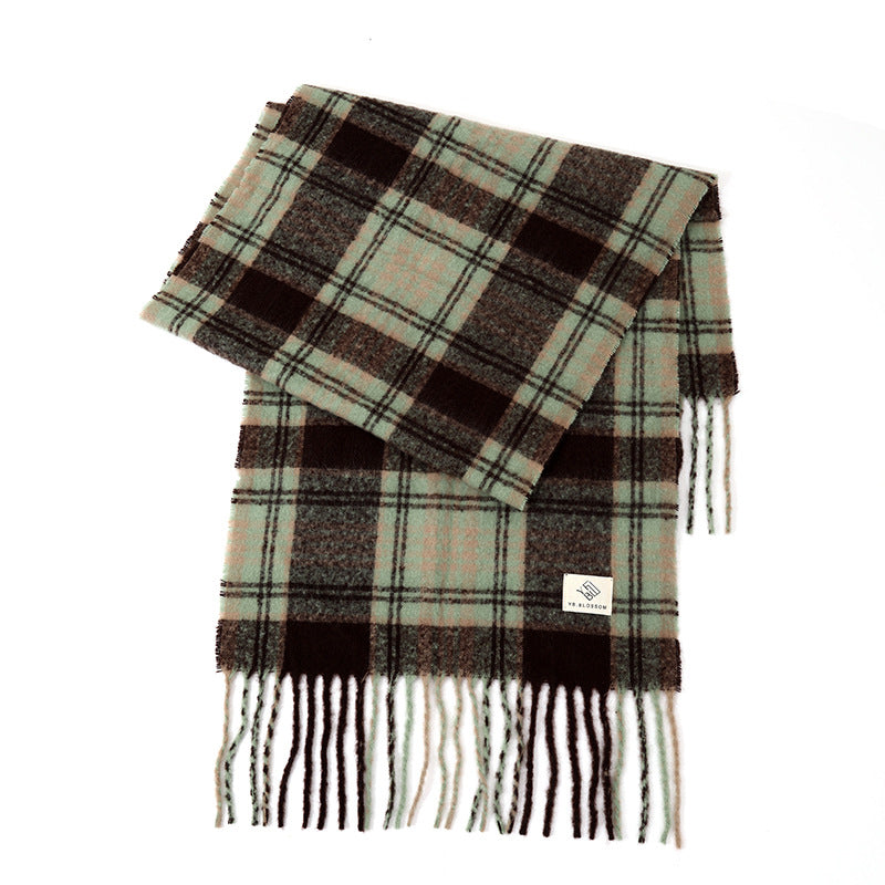 Ladies Vintage Plaid Pattern Mohair Scarf SKAS4204