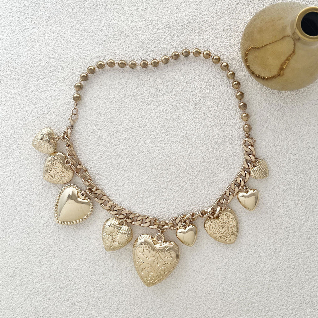 Ladies Valentine Heart Pandent Golden Necklace SKAJ4229