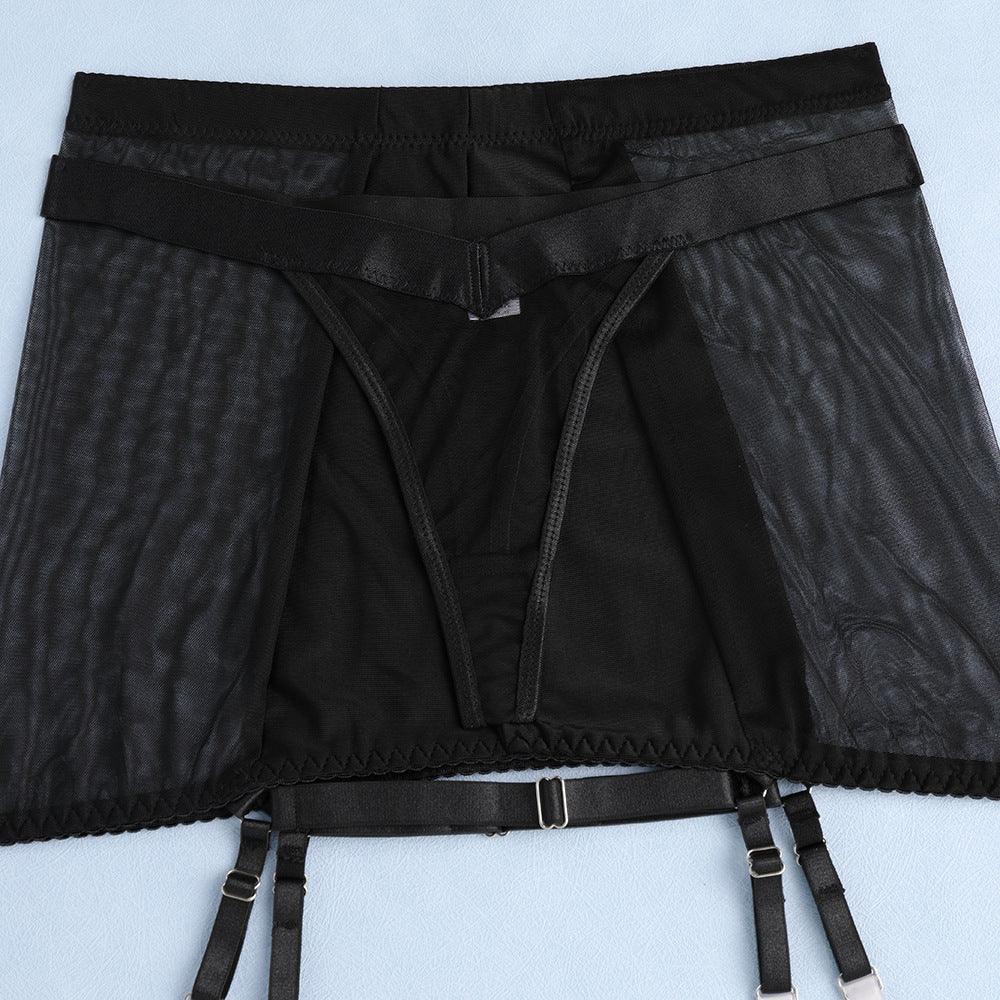 Ladies Solid Color Mesh Sexy 4PCS Lingerie Set SKLG4027