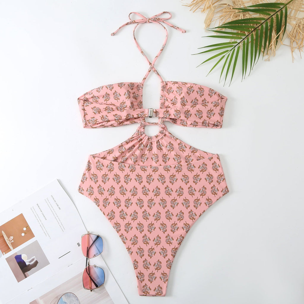 String Halter One Piece Swimwear with Cover SKSW40150