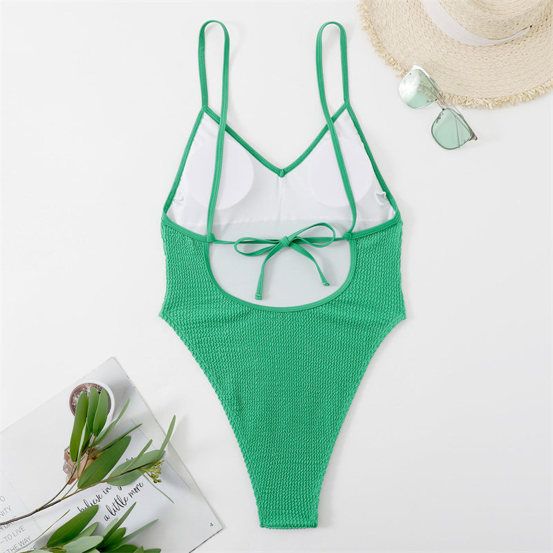 Two Shoulder Wrinkle One Piece Swimwear SKSW40093