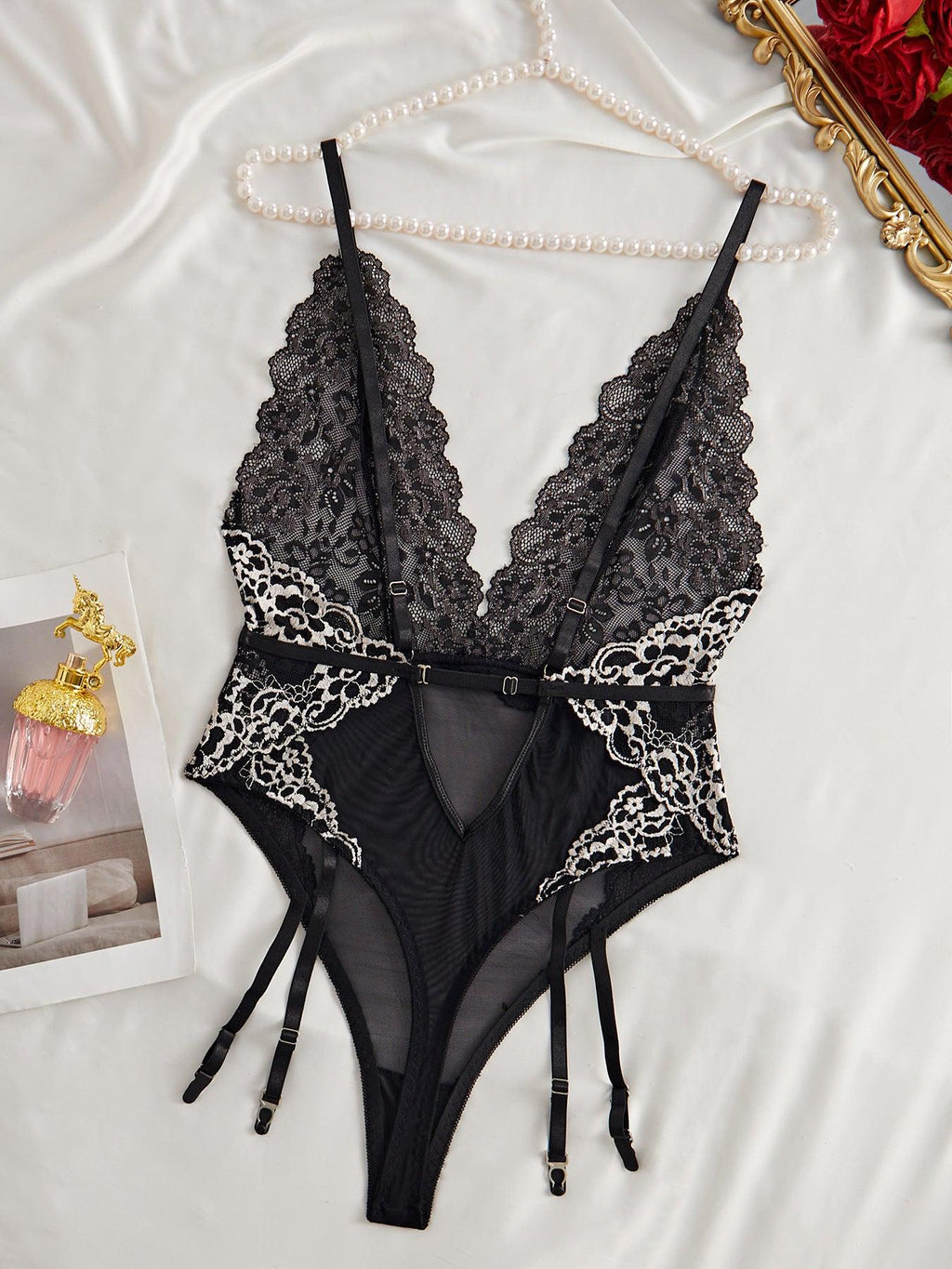 Ladies Sexy Lingerie Floral Lace See Through Teddy SKLG4006