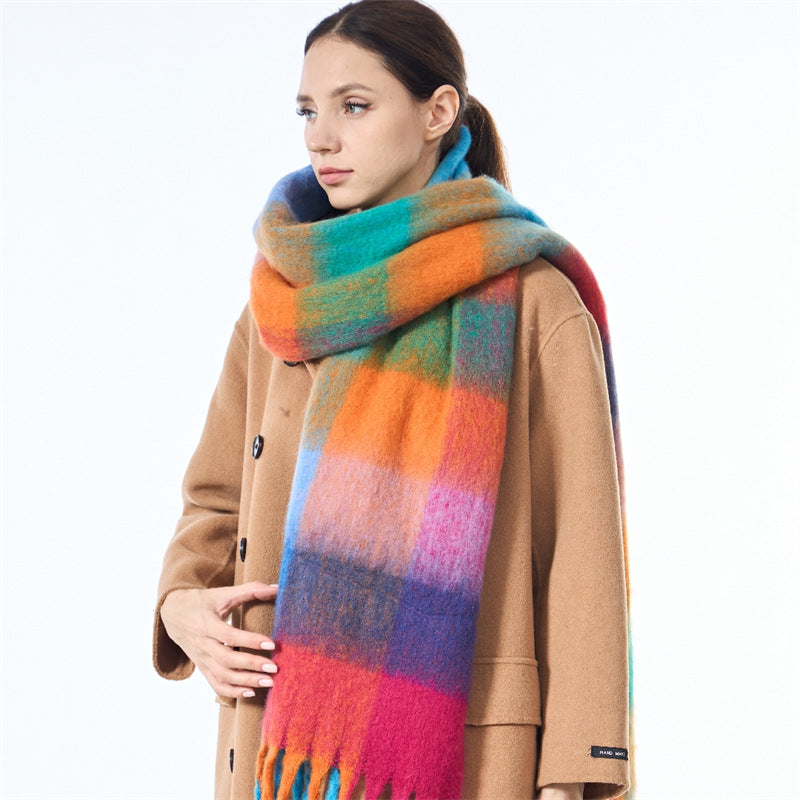 Ladies Color Block AC Plaid Daily Scarf SKAS4201