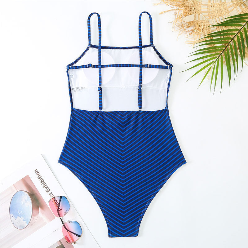 Ladies Color Block Stripe Swimwear with Cover SKSW40155