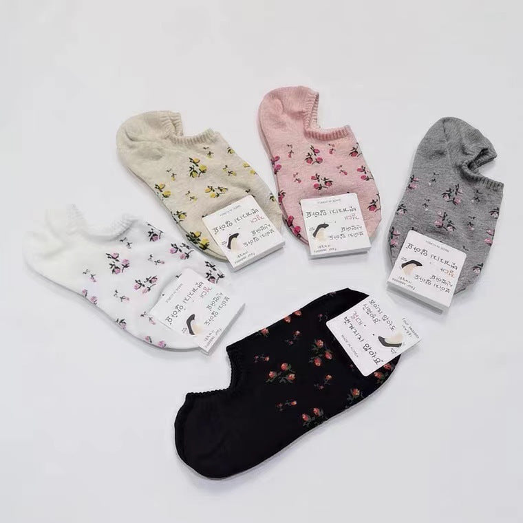 Ladies Small Floral Knit Boat Socks SKAS50022