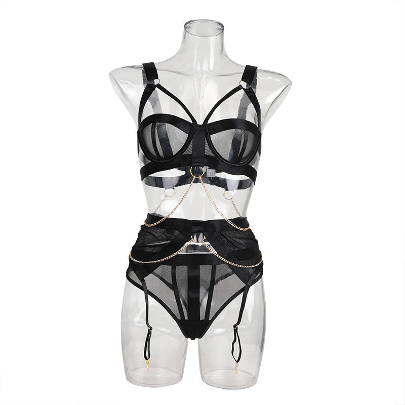 Ladies See Through Mesh 3PCS Lingerie Set SKLG4096