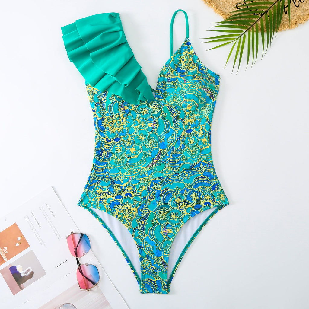 One Ruffle Shoulder One Piece with Cover SKSW40128