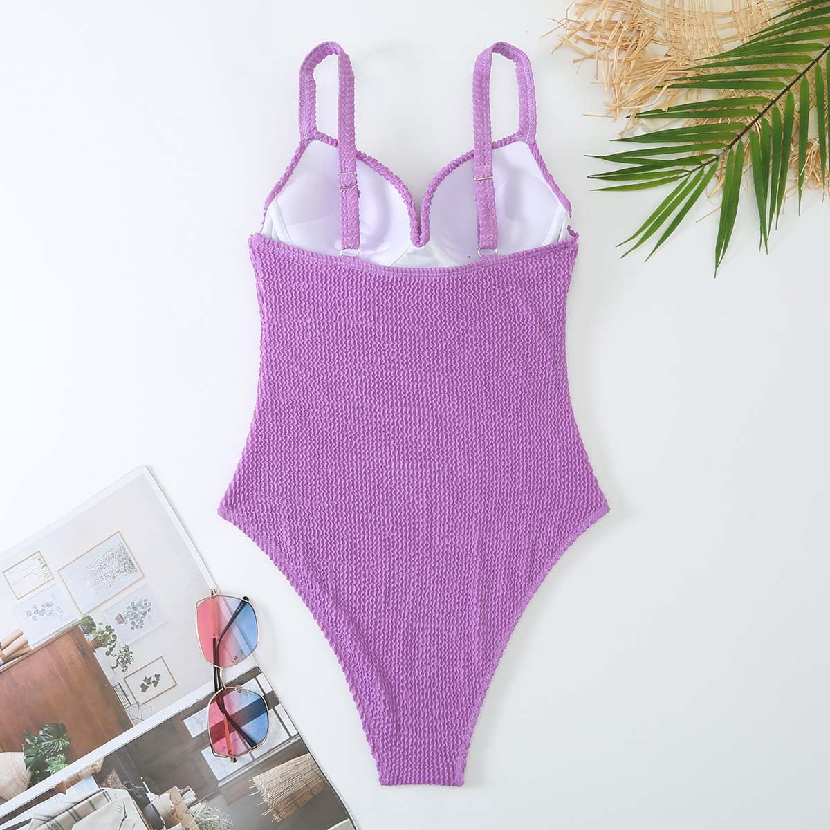 Ladies Wrinkle Basic One Piece Swimwear SKSW40156