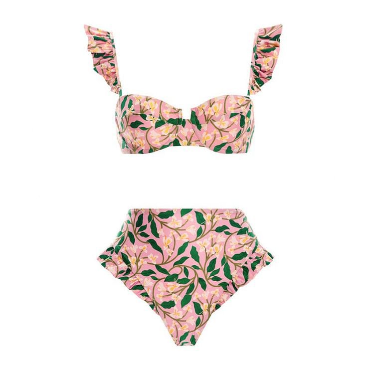 String Shoulder Floral Swimwear with Salong SKSW40157