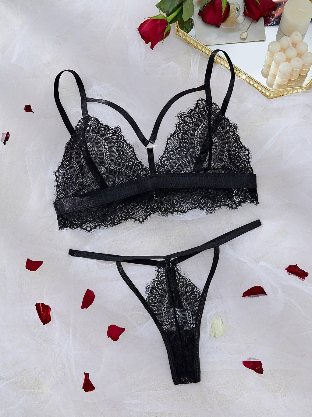 Ladies See Throught Lace Bra Thong 2PCS Lingerie Set SKLG4005