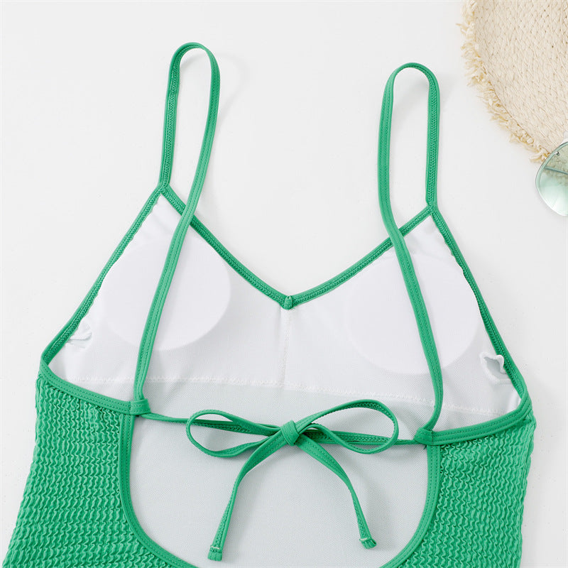 Two Shoulder Wrinkle One Piece Swimwear SKSW40093