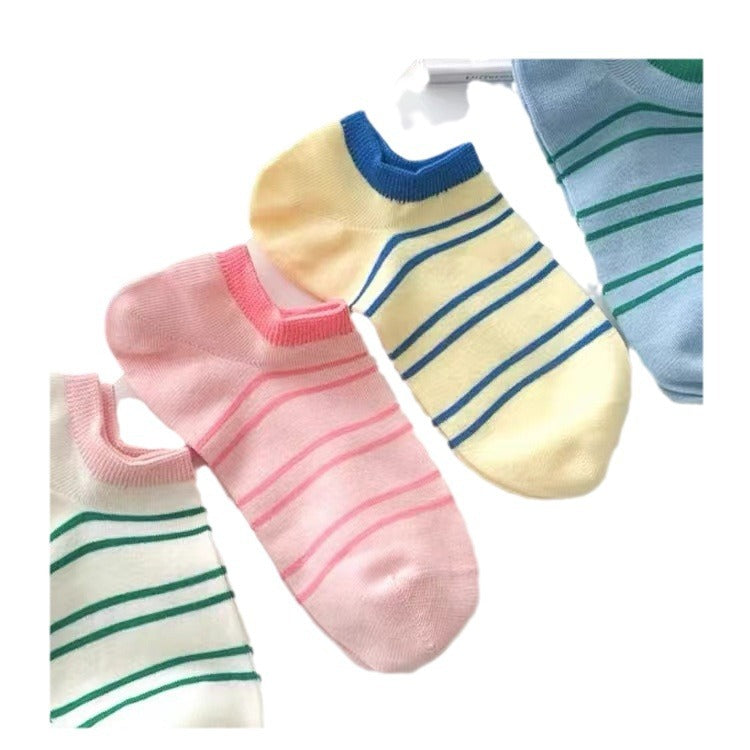 Ladies Carton Striped Knit Boat Socks SKAS50005