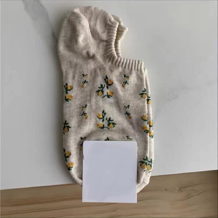 Ladies Small Floral Knit Boat Socks SKAS50022