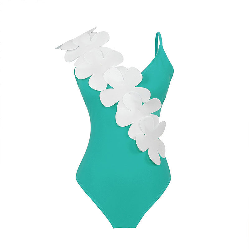 Flower Shoulder One Piece Swimwear 2PCS Set SKSW40141