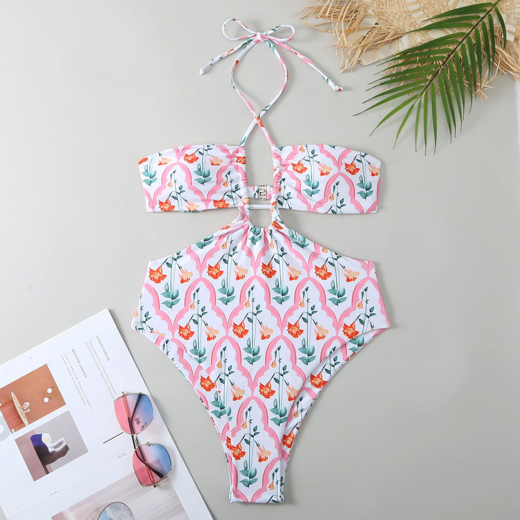 String Halter One Piece Swimwear with Cover SKSW40150