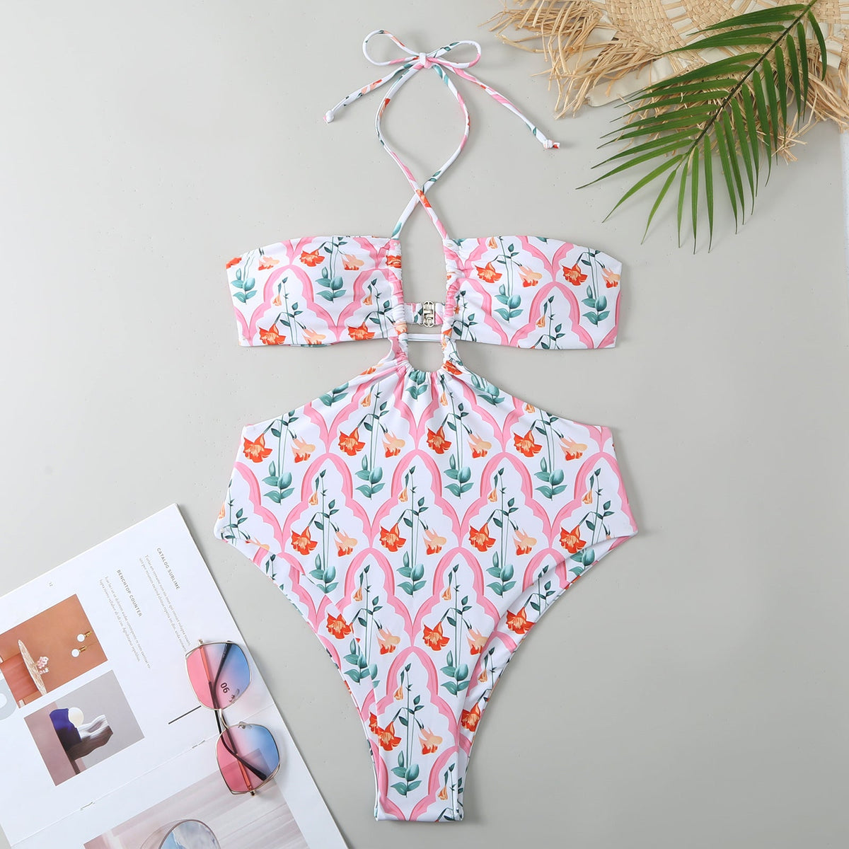 String Halter One Piece Swimwear with Cover SKSW40150