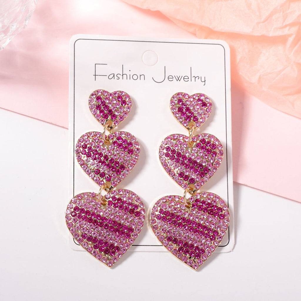 Ladies Valentine Rhinestone Heart Pandent Earrings SKAJ4217