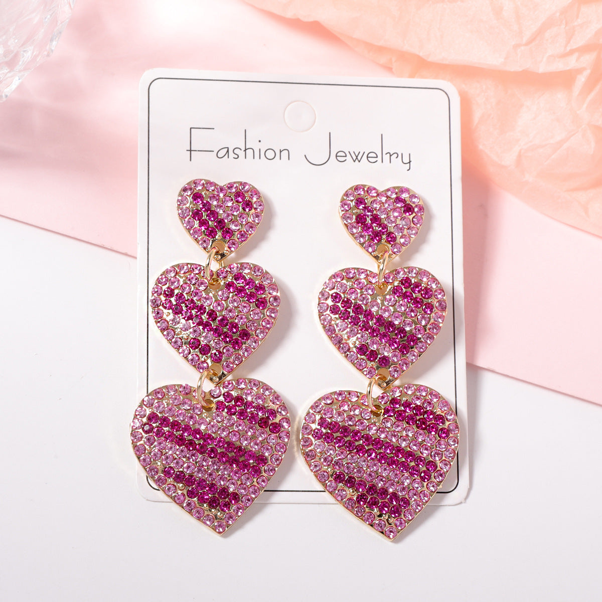 Ladies Valentine Rhinestone Heart Pandent Earrings SKAJ4217