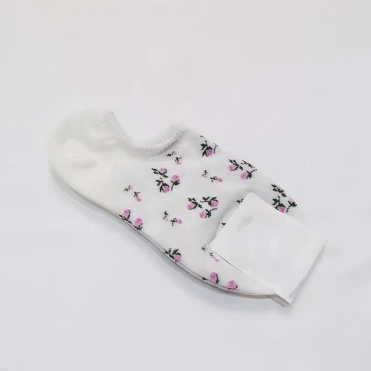 Ladies Small Floral Knit Boat Socks SKAS50022