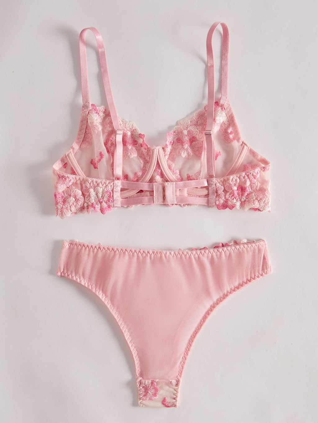 Ladies Floral Embroidery see Through 2PCS Lingerie Set SKLG4122