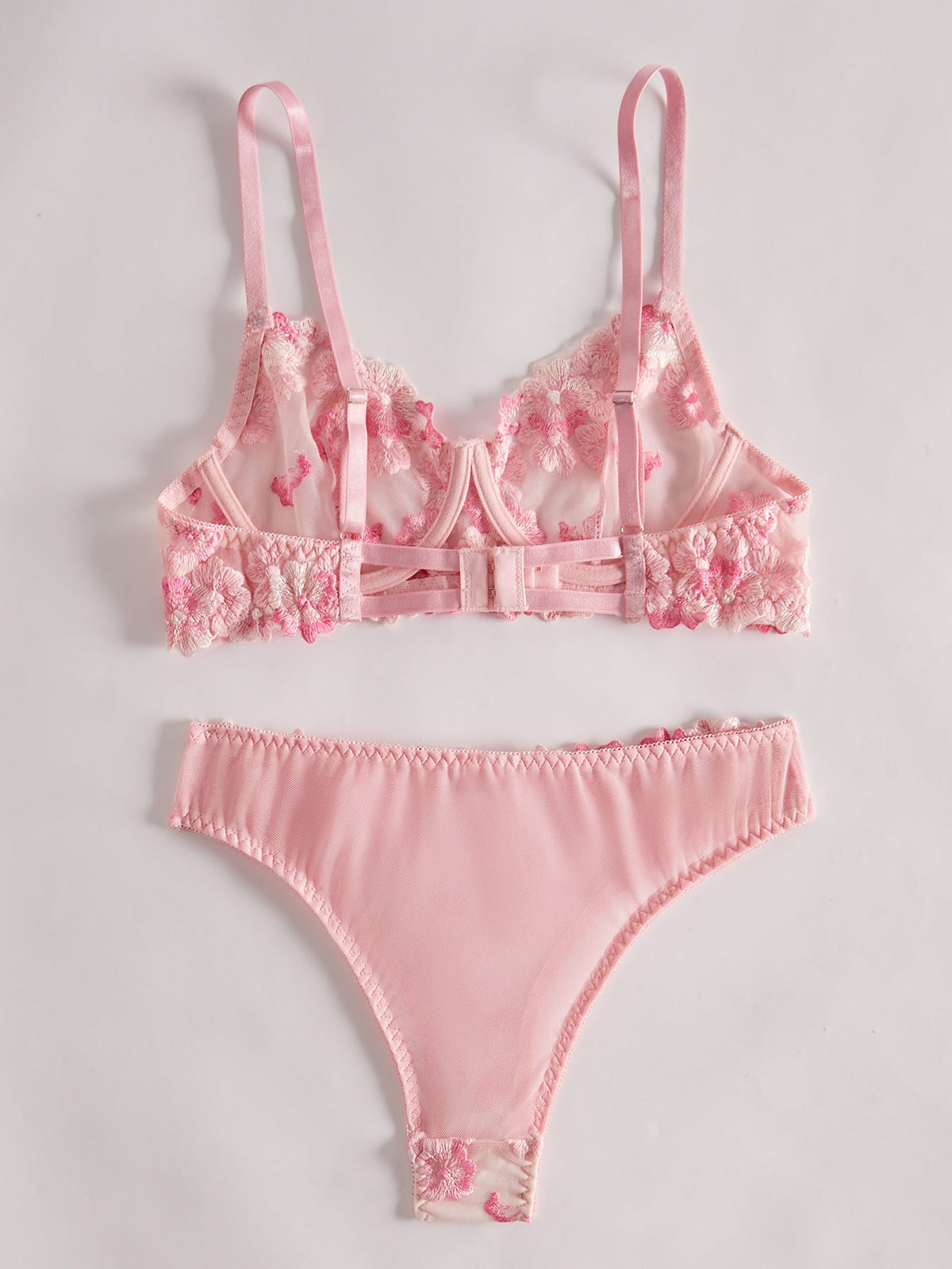 Ladies Floral Embroidery see Through 2PCS Lingerie Set SKLG4122