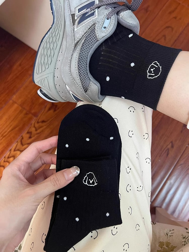 Ladies Embroideries Dog Polka Dot Knit Boat Socks SKAS50011